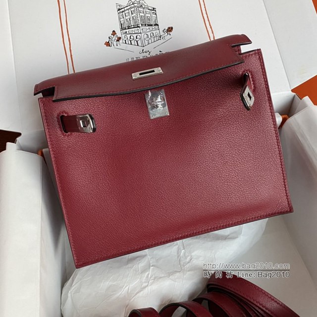 Hermes女包 愛馬仕Kelly DanSe包 酒紅色金銀扣 evercolor皮 進口密蠟線全手工 Hermes跳舞包  tdh2225